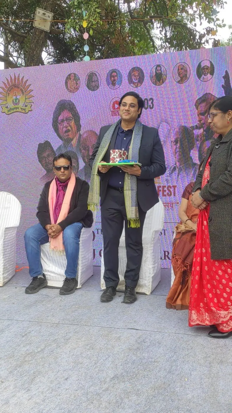 Felicitation on stage at Banaras Lit Fest